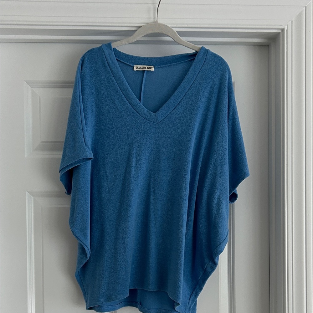 Charles Henry Deep Blue V-Neck Short Sleeve Top